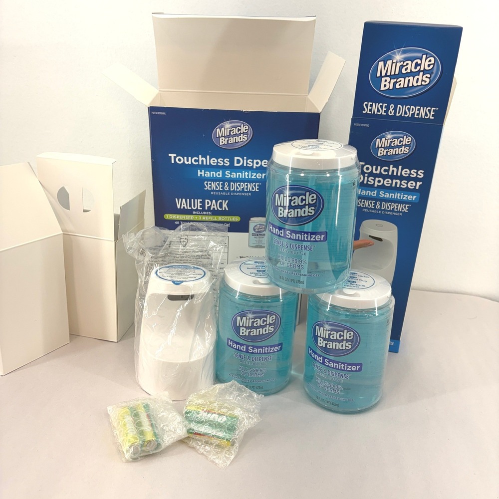 Miracle Brands Touchless Hand Sanitizer Dispenser Value Pack 3 Refills 48oz NEW